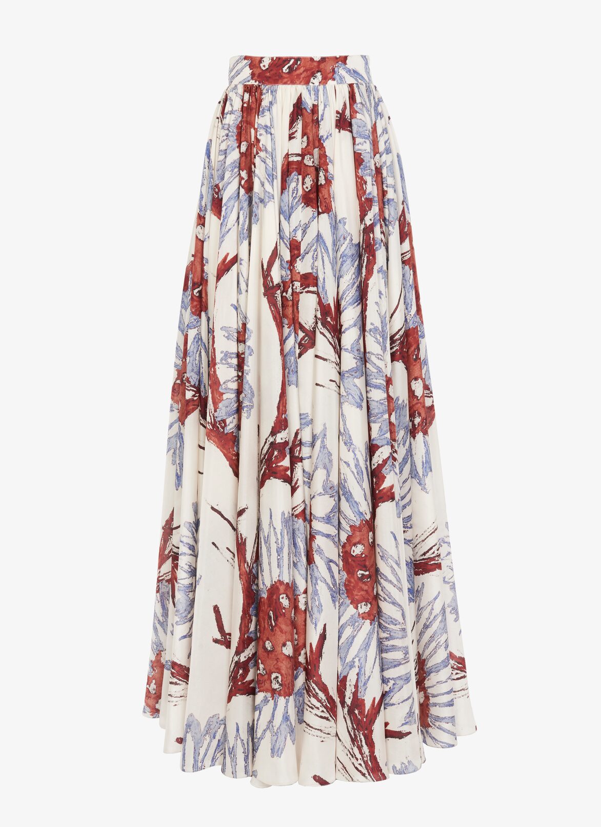 Wide printed habotai silk skirt  ALAÏA WHITE/GRAY BLUE WIDE PRINTED HABOTAI SILK SKIRT